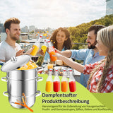 SWANEW Dampfentsafter Saftpresse Edelstahl Induktion Dampf Juicer 8 Liter Ø 26cm 8L, mit 4 Bügelflasche