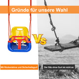 SWANEW Kinderschaukel, Babyschaukel, Spielplatz Schaukel, Outdoor abnehmbare Freien Schaukelsitz Kinder mit Rueckenlehne und Anschnallgurt 3 in 1