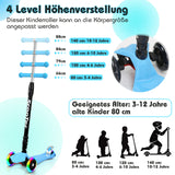 SWANEW Kinderroller Faltbarer Cityroller mit 3 LED-Rädern und höhenverstellbarem Lenker, Hinterbremsen, Bis 50 kg