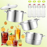 SWANEW Dampfentsafter Saftpresse Edelstahl Induktion Dampf Juicer 8 Liter Ø 26cm 8L, mit 4 Bügelflasche