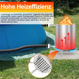 SWANEW Poolheizung mit Feuer und Heizspirale, mit Feuerfestmatten und Tablett, Poolheizung Feuertonne, 100% rostfreier Edelstahl Schwimmbadheizung Ø 36/38 mm Anschlüsse