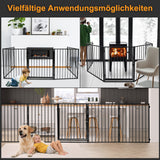 SWANEW Kaminschutzgitter mit Tür 304 cm Baby Absperrgitter, Tierschutzgitter für Kinder, 5-teilig (je 60 x 75 cm) Schwarz