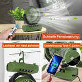 SWANEW Camping ventilator mit Haken & LED-Laterne, Tragbar 20000mAh Akku 2-in-1 Zeltventilator, 270° schwenkbar 3 Geschwindigkeiten, USB Ventilator