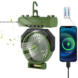 SWANEW Camping ventilator mit Haken & LED-Laterne, Tragbar 20000mAh Akku 2-in-1 Zeltventilator, 270° schwenkbar 3 Geschwindigkeiten, USB Ventilator