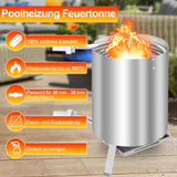 SWANEW Poolheizung mit Feuer und Heizspirale, mit Feuerfestmatten und Tablett, Poolheizung Feuertonne, 100% rostfreier Edelstahl Schwimmbadheizung Ø 36/38 mm Anschlüsse