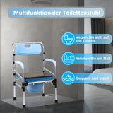 SWANEW Toilettenstuhl, Duschhocker, Höhenverstellbar 42-54cm, mit gepolsterter Sitzplatte und Toiletteneimer Belastbarkeit bis 160kg, Nachtstuhl