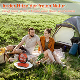 SWANEW Camping ventilator mit Haken & LED-Laterne, Tragbar 20000mAh Akku 2-in-1 Zeltventilator, 270° schwenkbar 3 Geschwindigkeiten, USB Ventilator