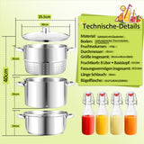 SWANEW Dampfentsafter Saftpresse Edelstahl Induktion Dampf Juicer 8 Liter Ø 26cm 8L, mit 4 Bügelflasche