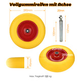 SWANEW Schubkarrenrad PU Vollgummi Reifen mit Achse 4.80 4.00-8 Ø 390mm Gummirad, pannensicher, bis 200 kg